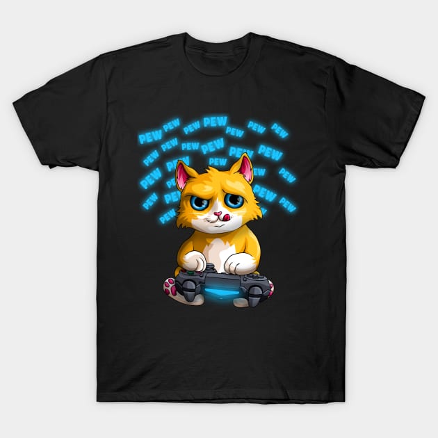 Pew Gamer Cat Funny PewPewPew Video Gaming Gift T-Shirt by Blink_Imprints10